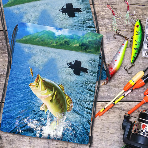 20 Pcs Fishing Party Favors Drawstring Backpacks 17 by 13.4 Inches Fish Theme Gift Bags for Fishermen Women and Men