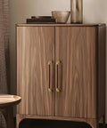 Walnut cabinet with 4 Pack 3.8 Inch Gold Walnut Wood Brass Drawer Pull Handles For Dresser Cabinet Wardrobe, easy install.