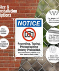 Heavy Duty Aluminum Bilingual Privacy Warning Sign Rock Solid For Outdoors 10x14 inches mounted on brick and fence.