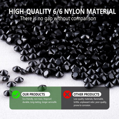 Black 6/6 nylon material comparison showing eco-friendly, durable components versus low-quality products.