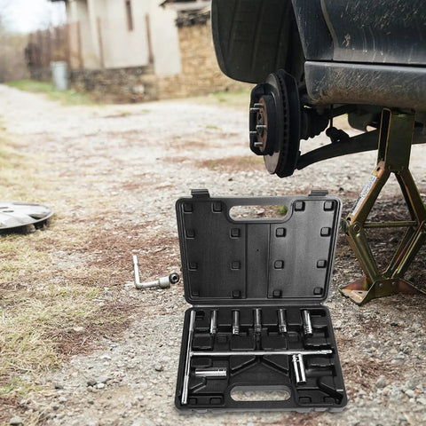 Beefy Metric T Handle Socket Wrench Set Rock Solid Vanadium Steel Spanners With Knurled Grip on vehicle maintenance work site.