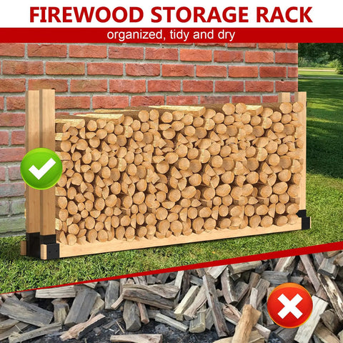 Heavy Duty Firewood Rack And 8-Foot Cover Bundle For Outdoor Wood Storage by a brick wall, organized logs, outdoor use