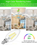E12 Candelabra LED Bulbs Dimmable 4000K Natural White 60W Equivalent Type B Light Bulb illustration with CRI comparison for chandeliers.