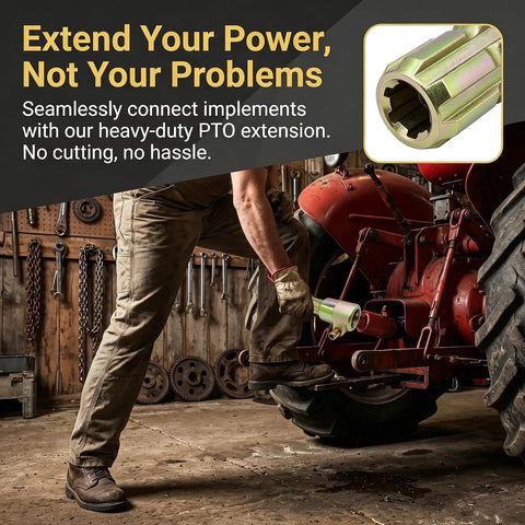 Heavy Duty Pto Extender Shaft With Quick Release Plug Rated For Seventy Hp Fits Bush Hog Kubota Snow Blowers And Finish Mowers, attached to tractor.