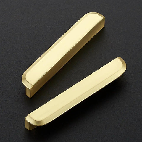 Heavy Duty Thirty Pack Cabinet Pulls And Kitchen Drawer Handles Cast In Rich Brushed Brass With A Precise Five Inch Spread, showcasing two handles.