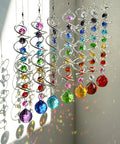 Seven Piece Crystal Gazing Ball Spiral Wind Spinner Suncatchers For Garden Decor, Durable Metal Frame With K9 Crystal Prisms, Cool Colorful Outdoor Yard Ornaments That Catch Sunlight And Spin In The Breeze, hanging rainbow crystal spinners
