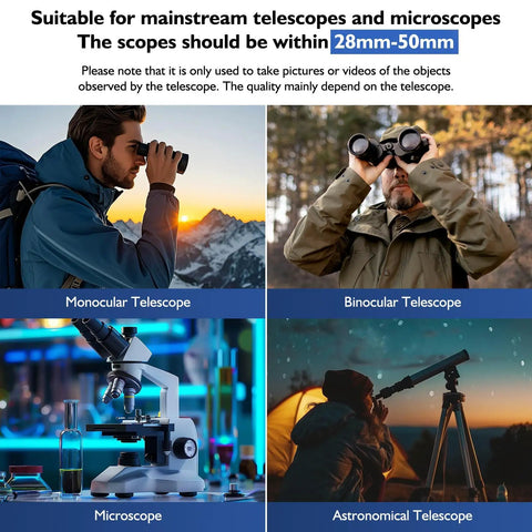 Telescope Camera Eyepiece With 64GB Card, 1080P FHD Recording on various scopes; monocular, binocular, microscope, and astronomical.