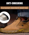Welding Work Boots For Men Brown Mid Cut Steel Toe Slip On Safety Boots with European standard anti-smash toe protection