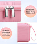 Close-up of pink carrying case for portable handheld inhaler nebulizer machine showing bidirectional zipper and wristband