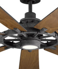 Badass Heavy Duty 85 Inch Ceiling Fan With Bright LED Lighting And Slick Distressed Black Industrial Finish Plus Nine Blade Quiet Airflow Blades For Cool Bedroom Relaxation, view of central LED light and blades.