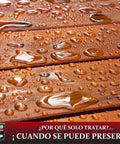 Heavy Hitter Oil Based Wood Preservative And Exterior Stain In Warm Pecan Hue on wet wooden planks showcasing moisture resistance.