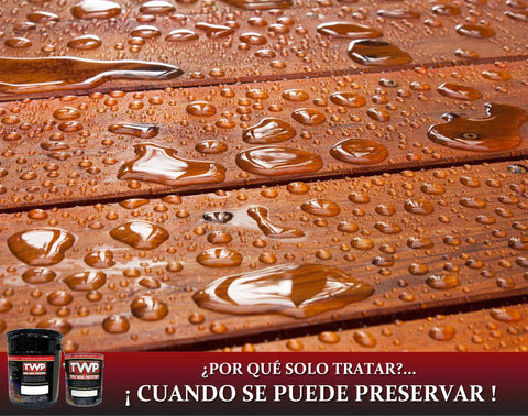 Heavy Hitter Oil Based Wood Preservative And Exterior Stain In Warm Pecan Hue on wet wooden planks showcasing moisture resistance.
