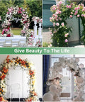 Four decorative arches with colorful flowers demonstrating the versatility of the Sturdy Iron Garden Pergola Arbor in various settings.