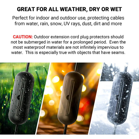 4 Pack Extension Cord Protective Cover Set Black Capsule Shaped Water Resistant Holders For Indoor Outdoor Use in wet conditions