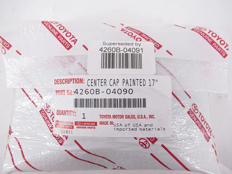 Package with Toyota Genuine OEM Wheel Center Cap Sub-Assembly Silver Hub Cover, part number 4260B-04090.
