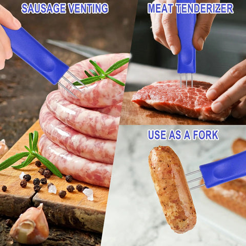 Two Pack 6.5 Inch 3 Prong Sausage Pricker Tools With Stainless Steel Needles, Non Slip Handles, And Storage Case For Home Sausage Making And Curing