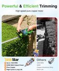 Person using 22 Inch Cordless Hedge Trimmer With Dual Action Blades Beefy 20V Power Two 4.0Ah Batteries on green bushes