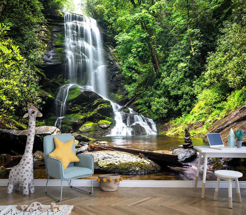 Huge 108 By 75 Inch Cascading Waterfalls In Forest Wall Mural For Bedroom Living Room And Kids Room Non Self Adhesive 5 Piece Set Large Silk Material Wallpaper Decor Easy Install In Five Sections in a child's room with toys