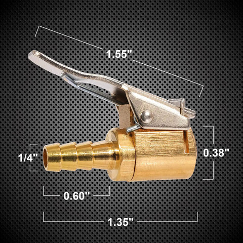 Lock On Air Chuck With Clip For 1/4 Inch Pro Grade Brass Portable Tire Inflator Nozzle Presta Valve Adapter And Tire Chucks