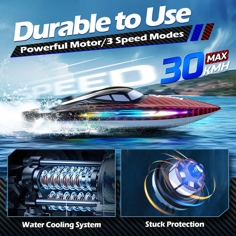Rad RC Boat For Kids And Adults With Fast Remote Control Pool And Lake Racing 30 KMH Top Speed image showing speed features