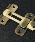 Stainless Steel Thicker Door Lock Sliding Gate Latch Wooden Garden Shed, black brass latch detail with sliding mechanism.