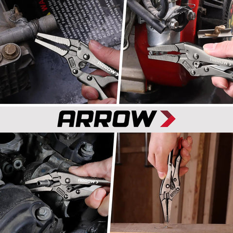 6.5 Inch Needle Nose Locking Pliers With CR-MO Jaw gripping various mechanical parts for precision work