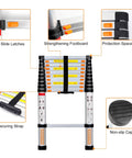 12.5ft Aluminum Telescoping Ladder For Home And Outdoor Projects Do It Yourself Ready with safety features details