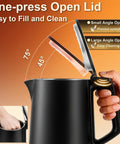 Compact 0.8L Travel Electric Kettle With Double Wall 304 Stainless Steel Auto Shut Off Portable Kettle shown with open lid angles