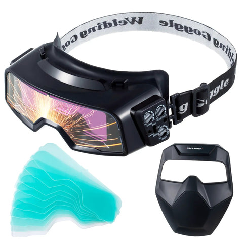 Auto Darkening Welding Goggles Kit With Welder Mask And 10 Replacement Lenses, Wide Shade Range 4/5-9/9-13, Adjustable Sensitivity