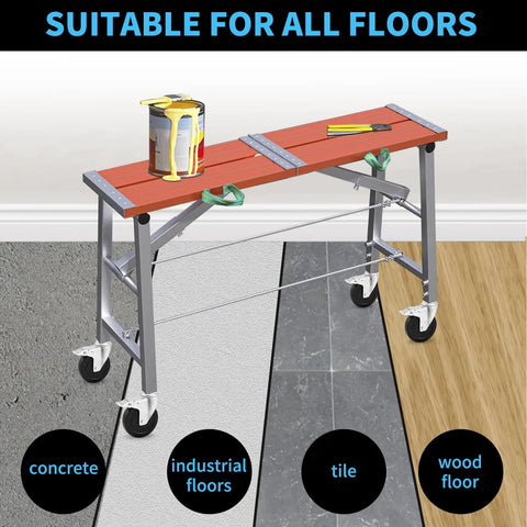 Five Inch Scaffolding Wheels, Scaffold Caster Set Of Four placed on various floor types including concrete, tile, and wood.