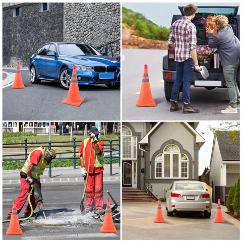 Top Shelf 18-Inch Collapsible Traffic Cones, 4 Pack With Bright Led Beacons And High Viz Strips, Easy Snap Fold Design For Road Jobs Or Parking Lots, Includes A Roomy Carry Tote