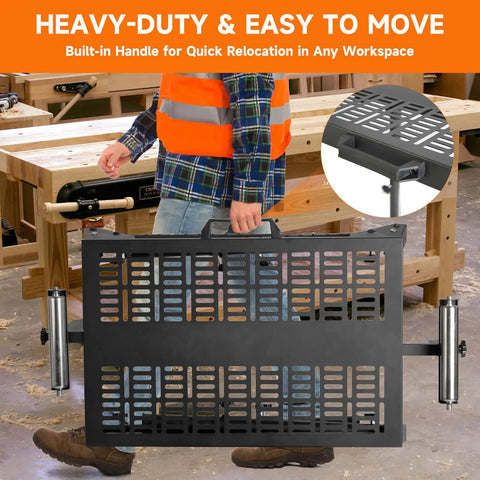 Boss Level Miter Saw Stand With Smooth Extension Rollers Eight Position Height Adjustment Heavy Duty 300 Lb Power Tool workhorse being carried by a user.