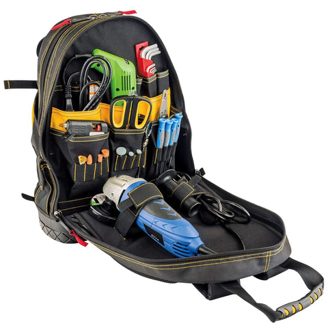 18-Inch Pro Tool Backpack With 32 Pockets For Gear Storage, Heavy-Duty 1680D Water-Resistant Polyester, Molded Bottom Opened