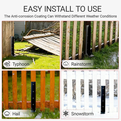 Beefy Heavy Duty Fence Post Repair Kit For 4x4 Posts One Piece Ground Spike Anchor Galvanized Steel And Rust Resistant To Fix Tilted Or Broken Wooden Posts 4 Pack For Easy Outdoor Fence Support