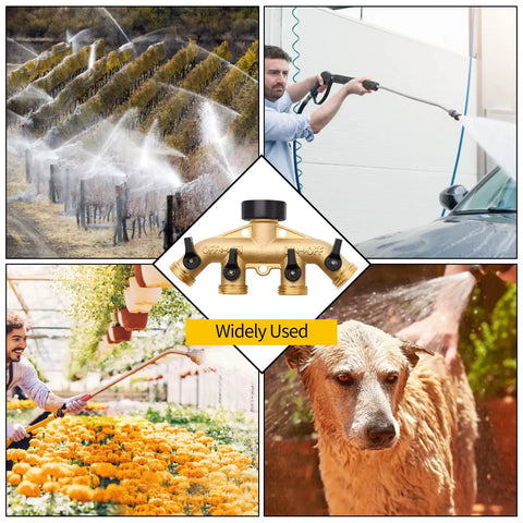 Four Way Garden Hose Splitter With Four Extension Adapters Brass Watering Splitter For Multiple Outlets Easy To Use Leak Free Includes Spring Protectors Spare Washers And Thread Sealing Tapes for garden and wash use