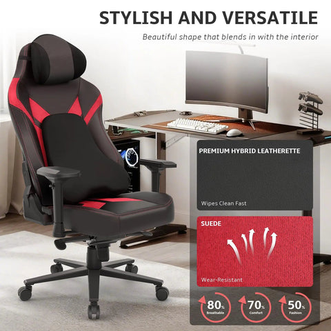 Comfy Ergonomic Gaming Chair With 4D Armrests High Back Office Chair With Headrest And Lumbar Support Tilt Rocker Recliner