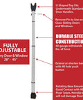 Adjustable Portable Door Security Bar For Hinged And Sliding Doors And Windows, Heavy Duty Door Stopper, 28-45 Inches, in use.