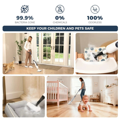 Kick Mess And Daily Grime To The Curb With This Dependable 11-In-1 Chemical Free Steam Mop in a home setting.