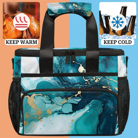 Spacious Insulated Picnic Backpack Lunch Bag For Women And Men With Leakproof Cooler Insulation showing warm and cold icons