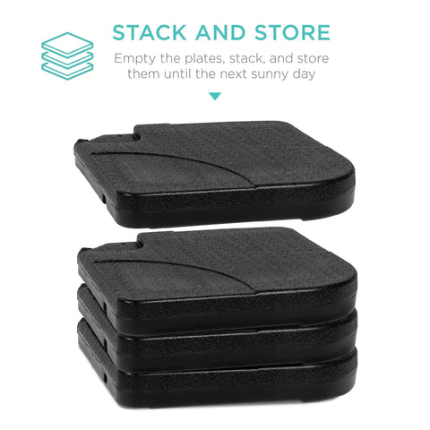 Heavy-Duty Cantilever Offset Patio Umbrella Stand With Four Interlocking Base Plates, 155lb Capacity shown stacked empty black