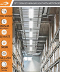Top Shelf 2 Foot Led Linear High Bay Shop Lights With Smart Motion Sensor 155W Hella Bright 20925 Lumens 5000K Daylight in warehouse