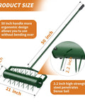21 Inch Lawn Aerator Workhorse Heavy Duty Manual Tool With 50 Inch Metal Handle dimensions and ergonomic design details