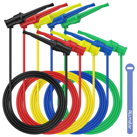 5 Pack Double Ended Mini Grabber Test Leads With 1M Length And 10A Heavy Duty Hook Clips, 5 color jumper wires displayed