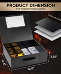 Rugged Portable Metal Safe Box With Digital Code Lock For Documents And Valuables Fire Resistant Safe For Car Home Office And Outdoor Use Large Black Security Box interior view with gold bars and cash, fire retardant material.