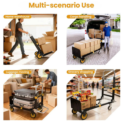 3 In 1 Convertible Heavy Duty Folding Hand Truck Dolly With 600 Lb Capacity used in warehouse, car trunk, home, grocery