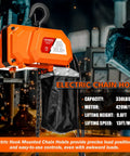 Orange Beefy Electric Chain Hoist 330 Lbs 120V Single Phase Winch With 9.8 Ft Lift Height shown in industrial setting