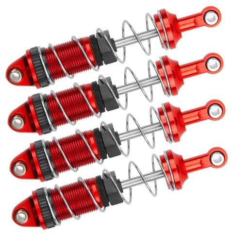 Pack Of 4 Full Metal Shock Absorbers For 1/12 Scale MN Series RC Crawler Cars CNC Aluminum Dampers Compatible With MN128 MN86 MN86K MN86KS G500 Red Finish Upgrade
