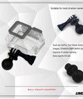 Universal Ball Mount Adapter For Action Cameras, Rotating Ball Head Mount With Metal Screws, close-up view with adapters.