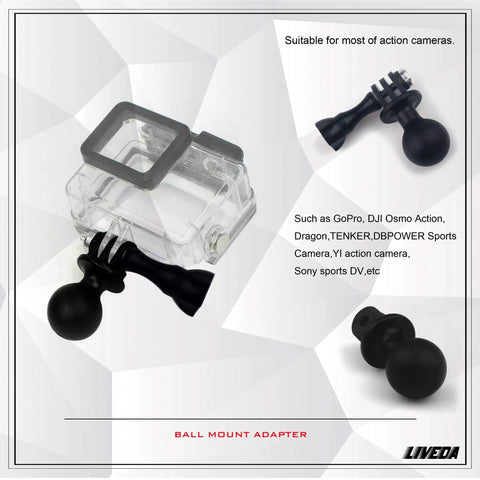 Universal Ball Mount Adapter For Action Cameras, Rotating Ball Head Mount With Metal Screws, close-up view with adapters.