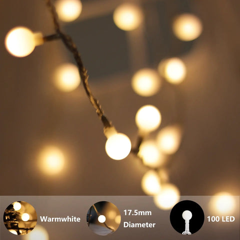 Warm White LED Globe String Lights For Indoor Decor Create Cozy Vibes With Tiny Glass Orbs, glowing warm white, 100 LED bulbs